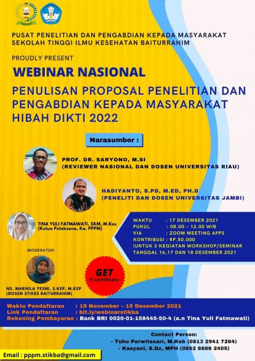 WEBINAR DAN ORAL PRESENTASI PENELITIAN DAN PENGABDIAN MASYARAKAT STIKES BAITURRAHIM JAMBI TAHUN 2021